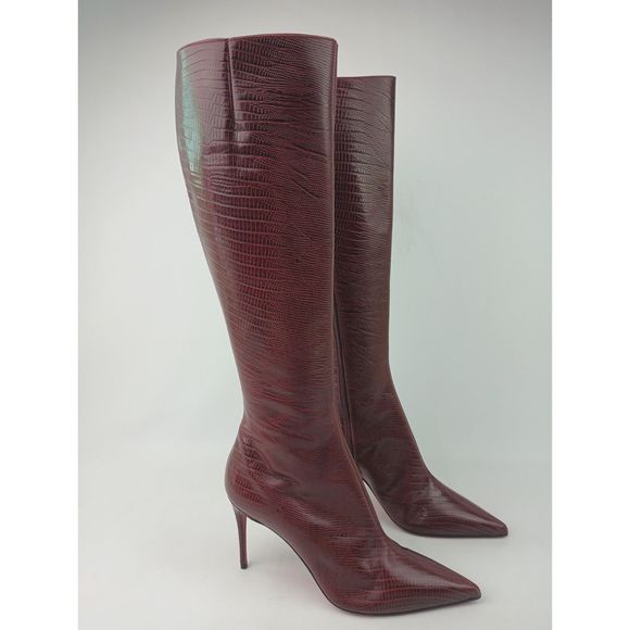 Christian Louboutin Shoes - Christian Louboutin Kate Botta 100 Bourbon Burgundy Lizard Knee Heel Boots 38